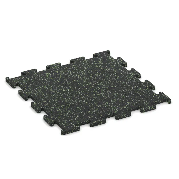 Fitness Performance Elite Training Floor von WARCO im Farbdesign Light Green Speckled mit den Abmessungen 500 x 500 x 15 mm. Produktfoto von Artikel 3771 in der Aufsicht von schräg vorne.