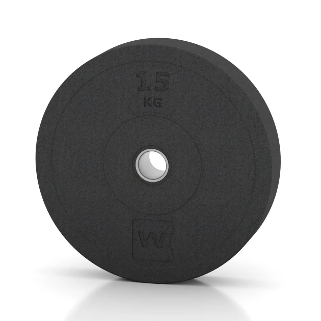 Bumper Plate – Solid Rubber von WARCO im Farbdesign Anthracite mit den Abmessungen 15 kg | ø 45,4 x 8,61 cm. Produktfoto von Artikel 6086 in der Aufsicht von schräg vorne.