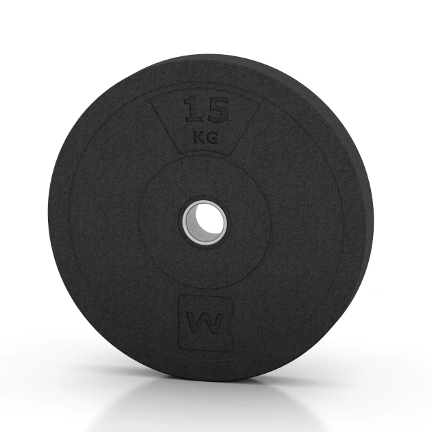 Bumper Plate Slim von WARCO im Farbdesign Anthracite mit den Abmessungen 15 kg | ø 45,4 x 5,85 cm. Produktfoto von Artikel 6088 in der Aufsicht von schräg vorne.
