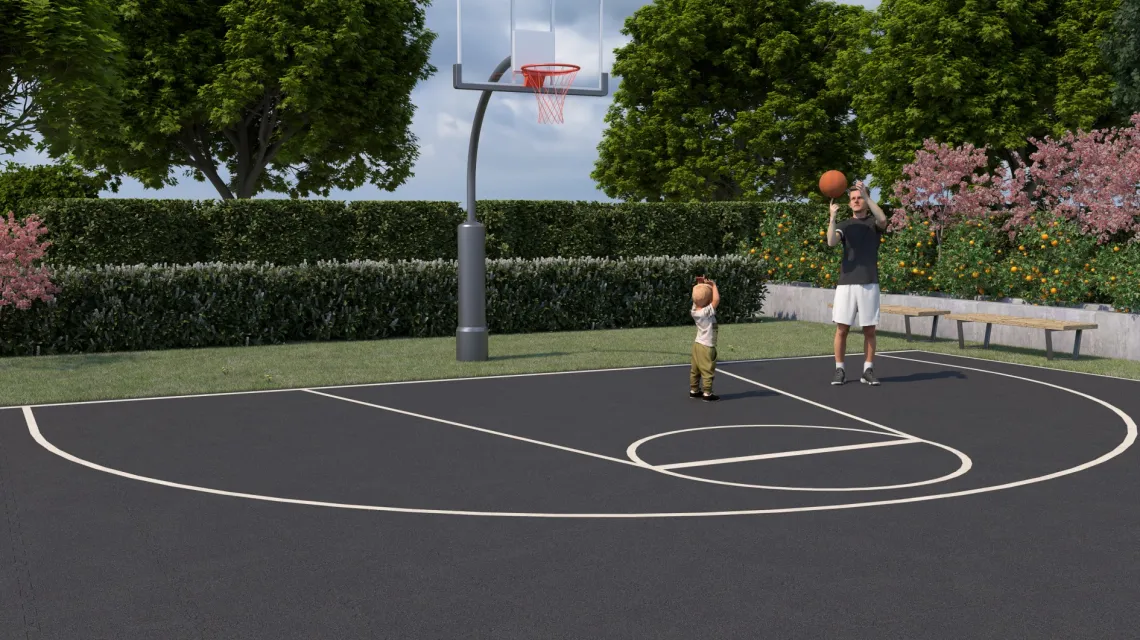 Beispielhafte Verlegung für den Artikel 4185 von WARCO - Rubber sports surface, Farbton Anthracite in der Abmessung 500 x 500 x 40 mm.