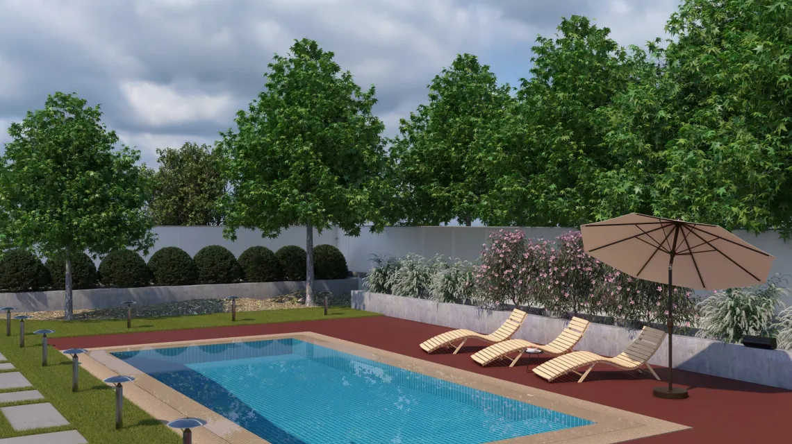 Beispielhafte Verlegung für den Artikel 4414 von WARCO - Pool Decking Tile Seamless, Farbton Coral Red in der Abmessung 306 x 306 x 20 mm.