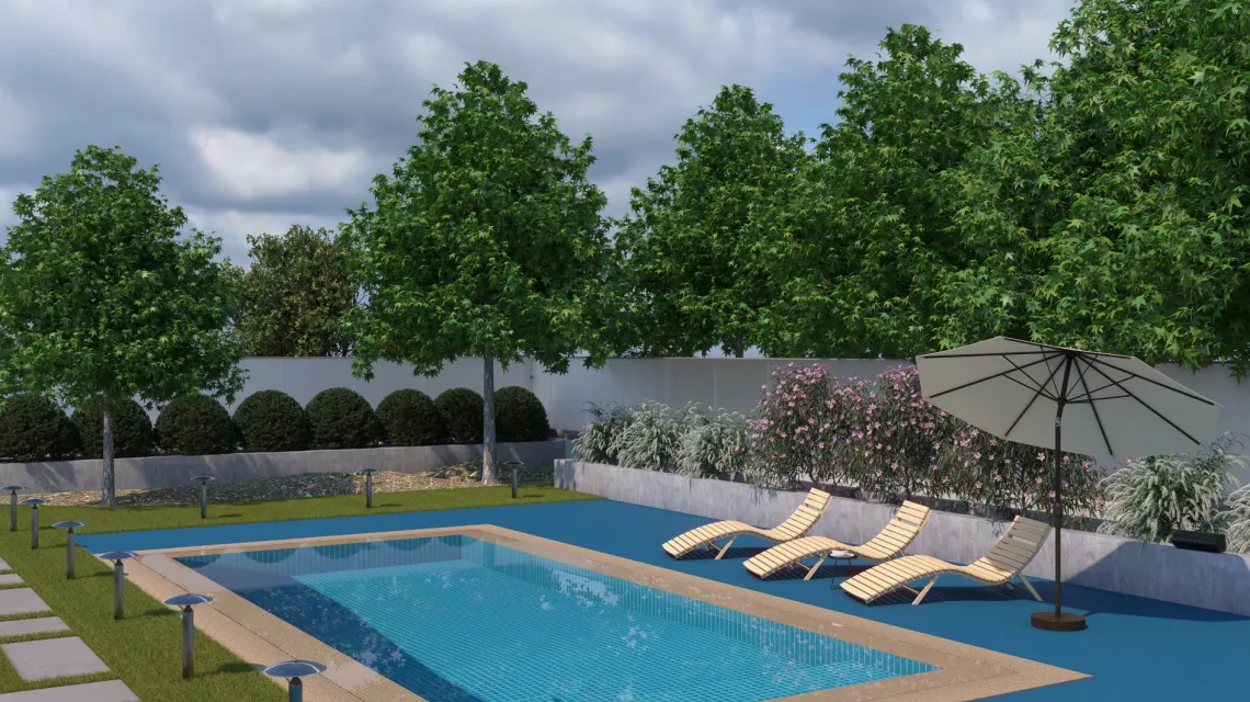Beispielhafte Verlegung für den Artikel 4415 von WARCO - Pool Decking Tile Seamless, Farbton Sky Blue in der Abmessung 306 x 306 x 20 mm.