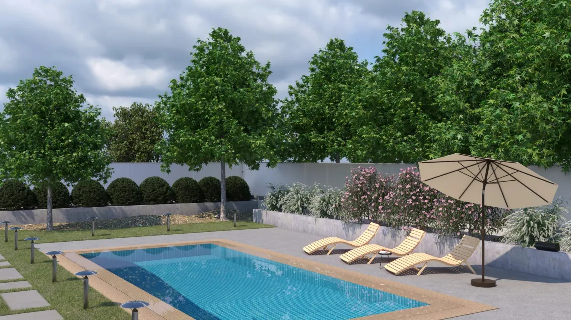 Beispielhafte Verlegung für den Artikel 4453 von WARCO - Pool Decking Tile Seamless, Farbton Grey Melange in der Abmessung 306 x 306 x 20 mm.