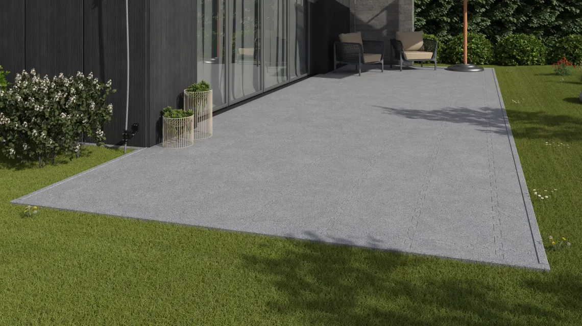 Beispielhafte Verlegung für den Artikel 4532 von WARCO - Outdoor click tile, Farbton Grey Melange in der Abmessung 500 x 500 x 30 mm.