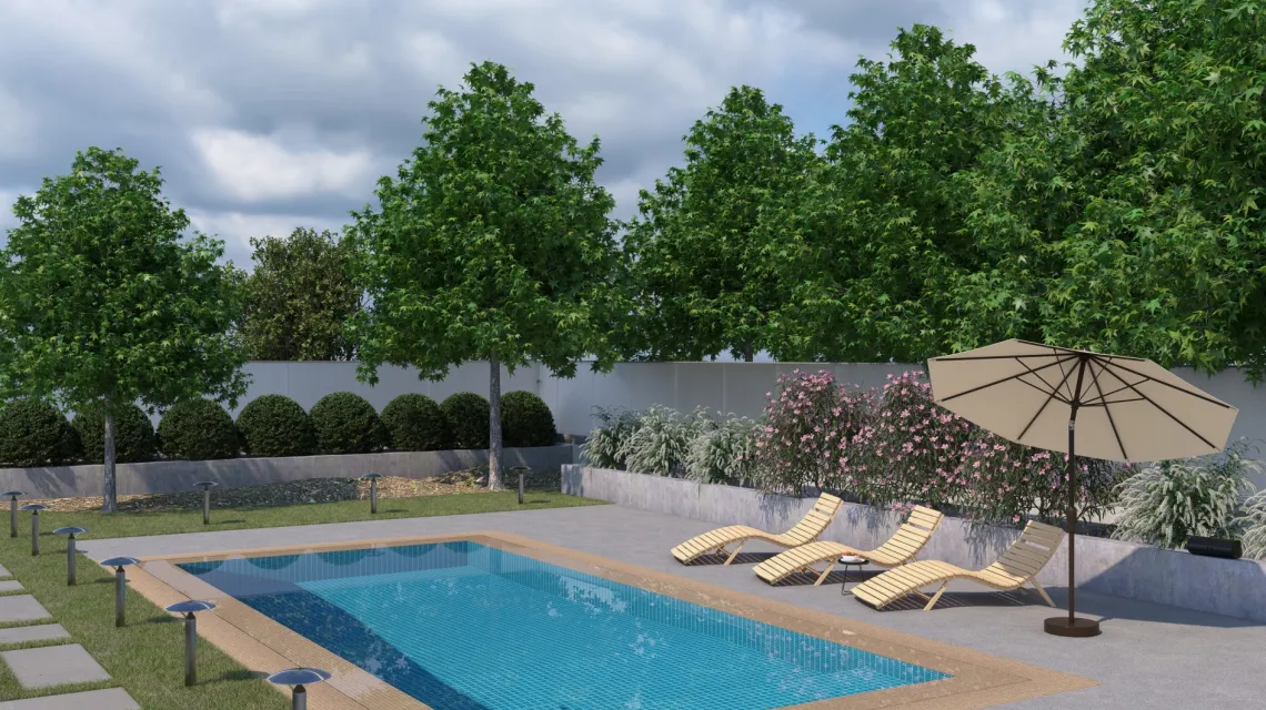 Beispielhafte Verlegung für den Artikel 4533 von WARCO - Pool Decking Tile, Farbton Grey Melange in der Abmessung 500 x 500 x 30 mm.