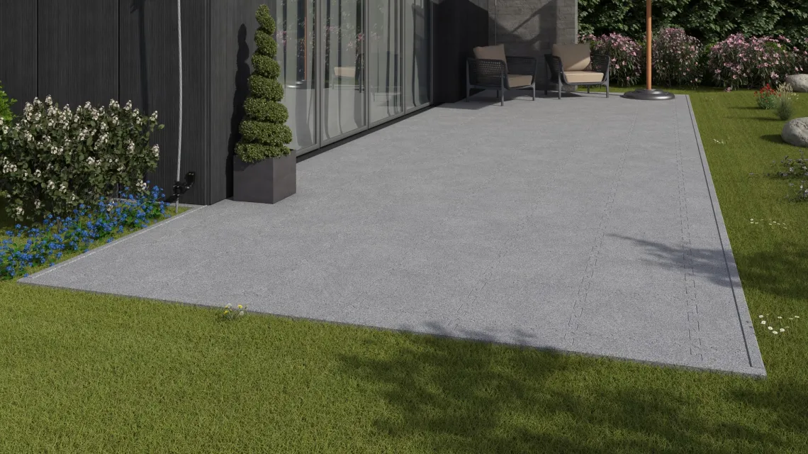 Beispielhafte Verlegung für den Artikel 4545 von WARCO - Outdoor click tile, Farbton Grey Melange in der Abmessung 500 x 500 x 40 mm.