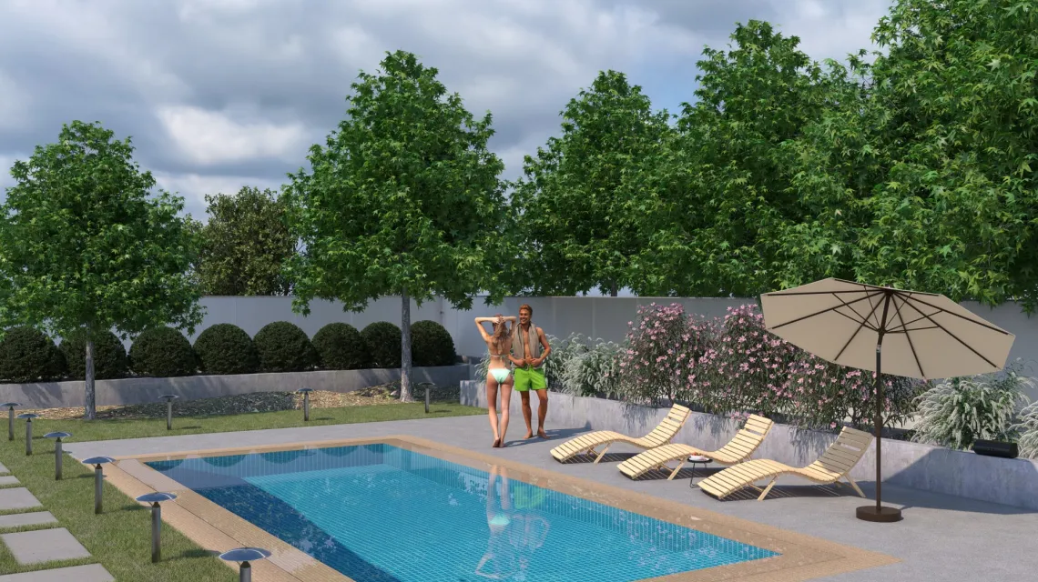 Beispielhafte Verlegung für den Artikel 4546 von WARCO - Pool Decking Tile, Farbton Grey Melange in der Abmessung 500 x 500 x 40 mm.