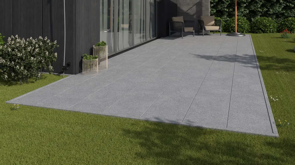 Beispielhafte Verlegung für den Artikel 4616 von WARCO - Terrace tile Classic, Farbton Grey Melange in der Abmessung 500 x 500 x 30 mm.