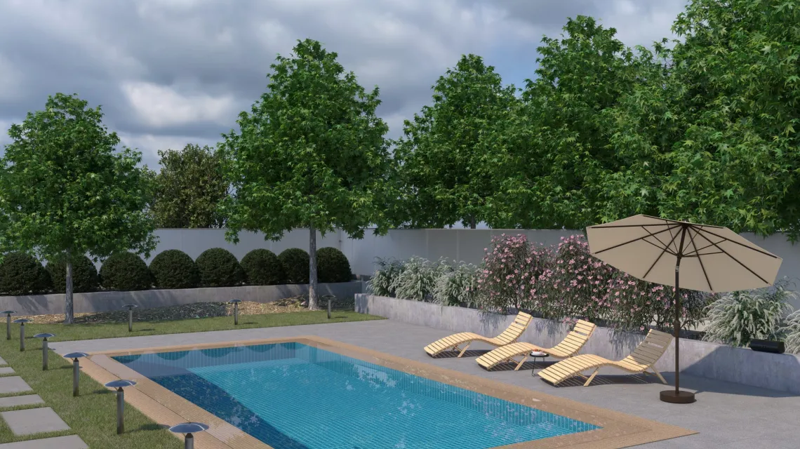 Beispielhafte Verlegung für den Artikel 4617 von WARCO - Pool Decking Tile Classic, Farbton Grey Melange in der Abmessung 500 x 500 x 30 mm.