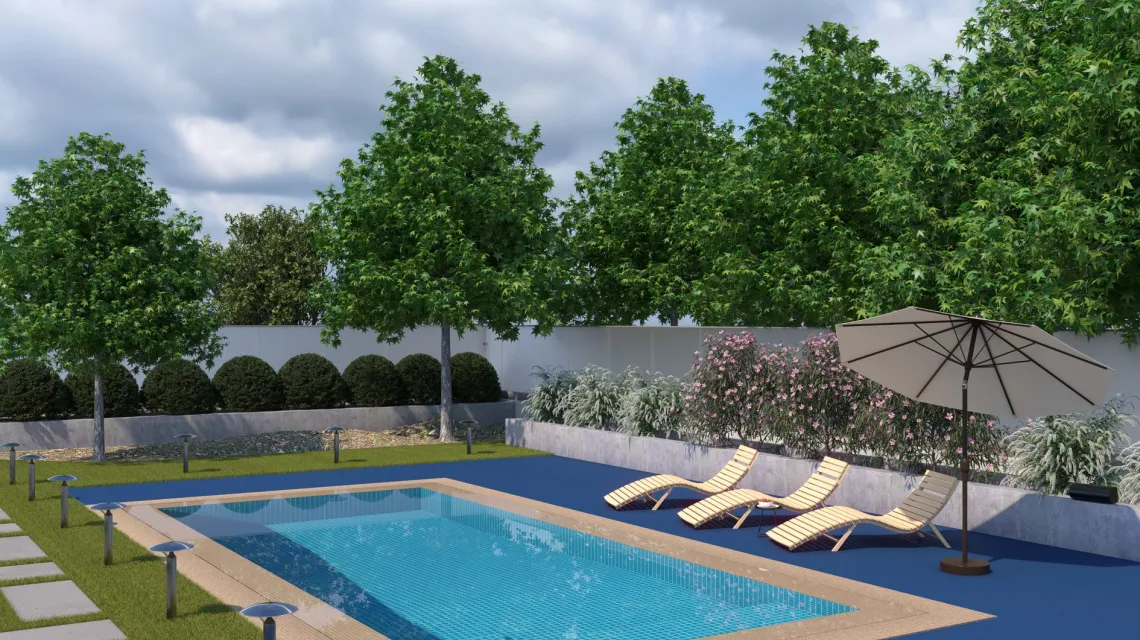 Beispielhafte Verlegung für den Artikel 5994 von WARCO - Pool Decking Tile Seamless, Farbton Gentian Blue in der Abmessung 306 x 306 x 20 mm.