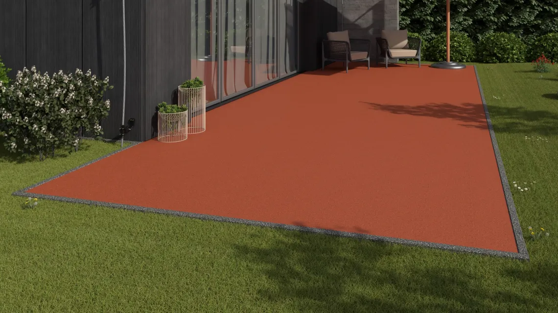 Beispielhafte Verlegung für den Artikel 6001 von WARCO - Rubber click tile, Farbton Bright Red-Orange in der Abmessung 306 x 306 x 20 mm.