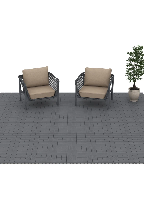 Beispielhafte Verlegung für den Artikel 6237 von WARCO - Panel Pattern – Deck Tile, Farbton Silver Grey in der Abmessung 38,5 x 38,5 x 2 cm.