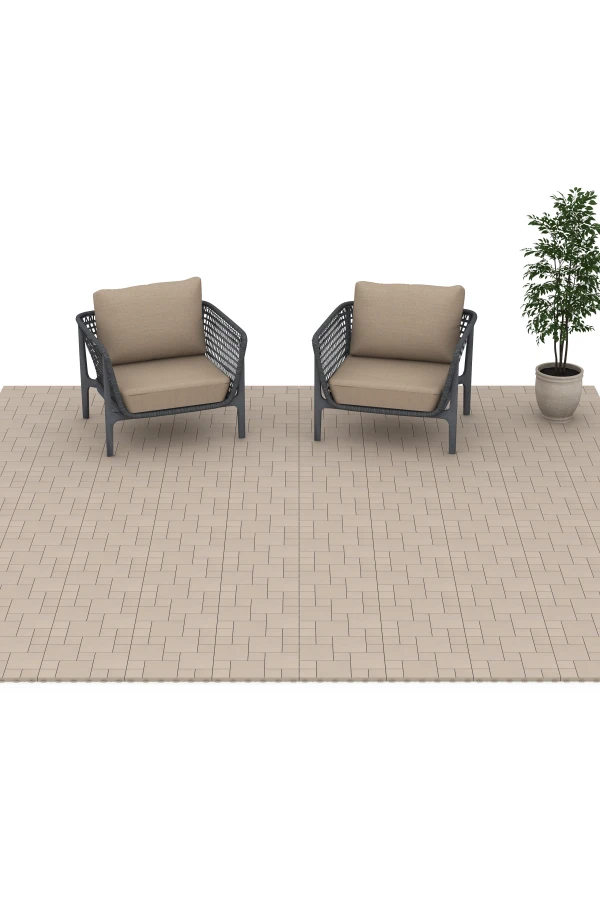 Beispielhafte Verlegung für den Artikel 6331 von WARCO - Block Pattern – Deck Tile, Farbton Vanilla in der Abmessung 38,5 x 38,5 x 2 cm.