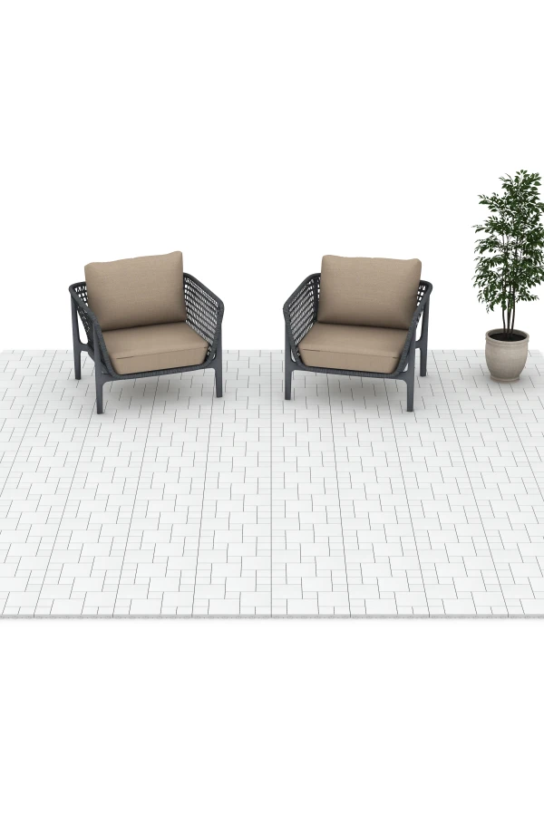Beispielhafte Verlegung für den Artikel 6333 von WARCO - Block Pattern – Deck Tile, Farbton Chalk in der Abmessung 38,5 x 38,5 x 2 cm.