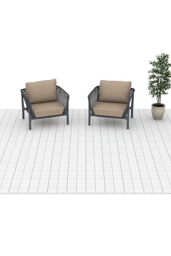 Beispielhafte Verlegung für den Artikel 6353 von WARCO - Mosaic – Deck Tile, Farbton Chalk in der Abmessung 30 x 30 x 2 cm.
