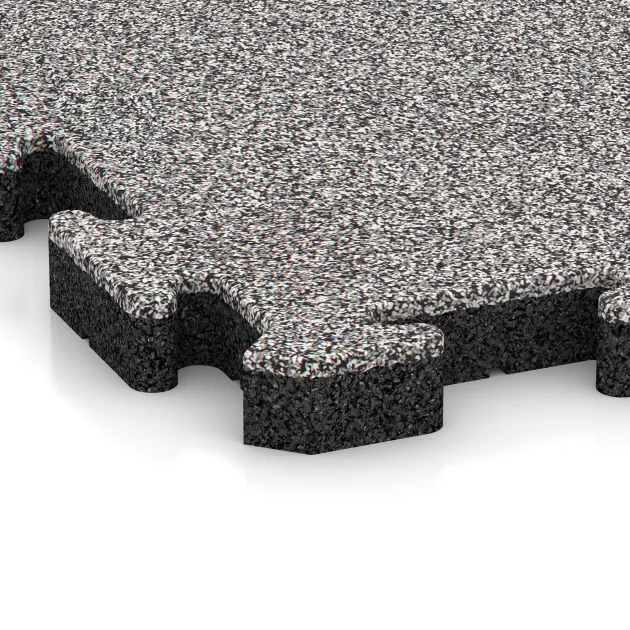 Detailaufnahme der Randausprägung von WARCO-Produkt 4547, Dog floor tile, Format 500 x 500 x 40 mm, Farbe Grey Melange.