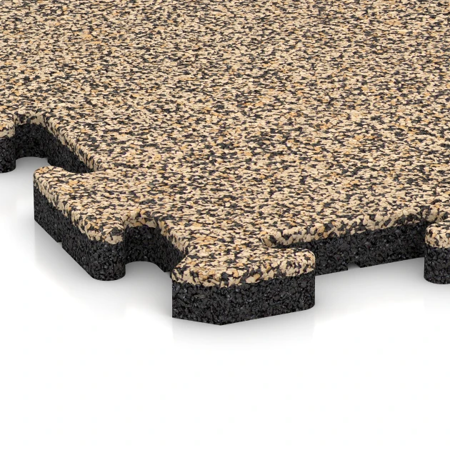 Detailaufnahme der Randausprägung von WARCO-Produkt 4097, Rubber sports surface, Format 500 x 500 x 30 mm, Farbe Travertine.