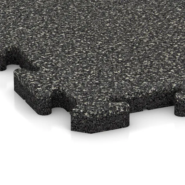 Detailaufnahme der Randausprägung von WARCO-Produkt 3212, Playground flooring, Format 1000 x 1000 x 30 mm, Farbe Dark Grey Granite.