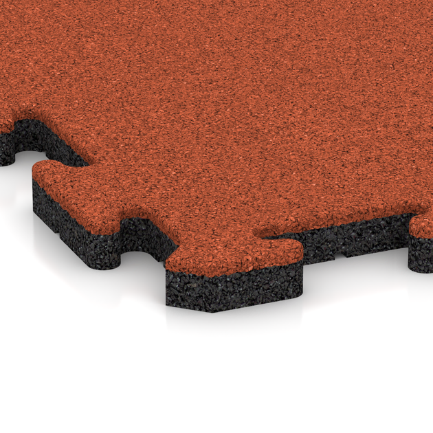 Detailaufnahme der Randausprägung von WARCO-Produkt 5826, Indoor click tile, Format 1000 x 1000 x 30 mm, Farbe Bright Red-Orange.