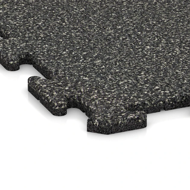 Detailaufnahme der Randausprägung von WARCO-Produkt 0314, Fitness Floor Mat 18 mm, Format 100 x 100 x 1,8 cm | 1,00 m², Farbe Dark Grey Granite.