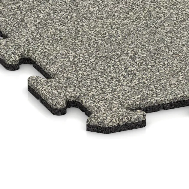 Detailaufnahme der Randausprägung von WARCO-Produkt 4231, Sports flooring tile 1.8 cm, Format 1000 x 1000 x 18 mm, Farbe Light Granite.