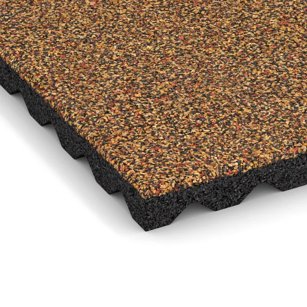 Detailaufnahme der Randausprägung von WARCO-Produkt 5336, Playground safety tile, Format 500 x 500 x 40 mm, Farbe Terra Cotta.