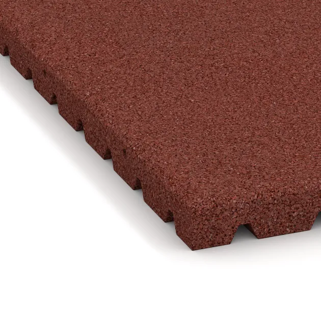 Detailaufnahme der Randausprägung von WARCO-Produkt 5665, Playground Safety Mat 4 cm - EN 1177 ≤ 110 cm, Format 1000 x 1000 x 40 mm, Farbe Brick red.