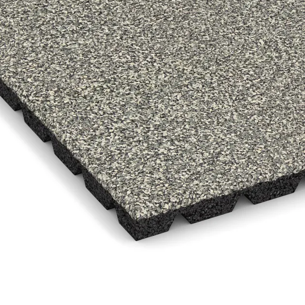 Detailaufnahme der Randausprägung von WARCO-Produkt 5327, Playground safety tile, Format 500 x 500 x 30 mm, Farbe Light Granite.