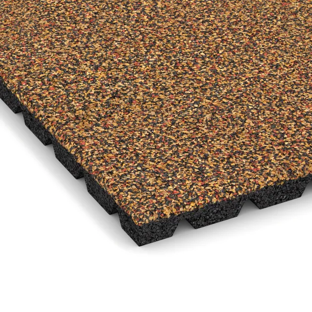 Detailaufnahme der Randausprägung von WARCO-Produkt 5322, Playground safety tile, Format 500 x 500 x 30 mm, Farbe Terra Cotta.