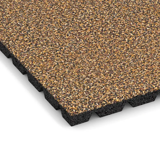 Detailaufnahme der Randausprägung von WARCO-Produkt 5324, Playground safety tile, Format 500 x 500 x 30 mm, Farbe Rattan Lounge.