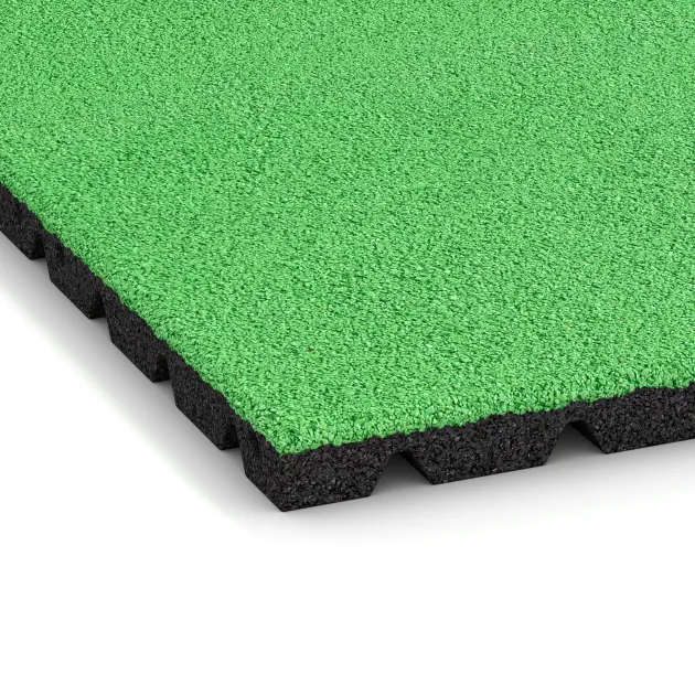 Detailaufnahme der Randausprägung von WARCO-Produkt 0545, Playground safety tile, Format 500 x 500 x 30 mm, Farbe May Green.