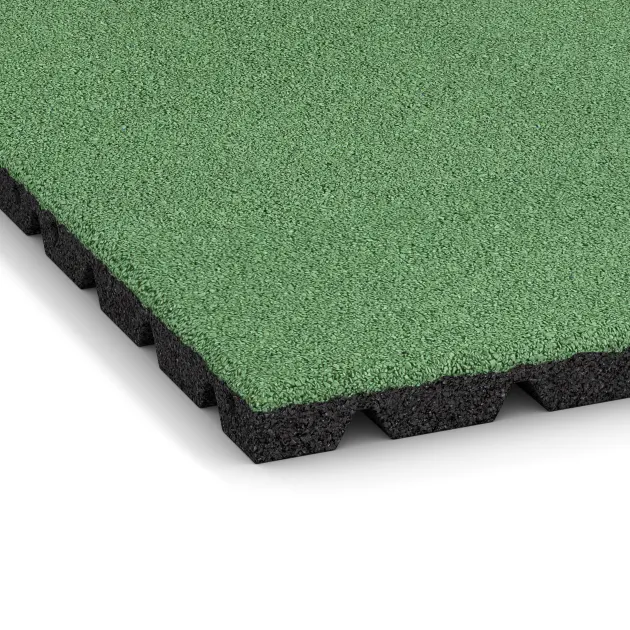 Detailaufnahme der Randausprägung von WARCO-Produkt 0547, Playground safety tile, Format 500 x 500 x 30 mm, Farbe Pale Green.