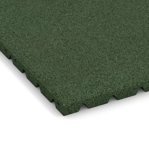 Detailaufnahme der Randausprägung von WARCO-Produkt 0576, Playground safety tile, Format 500 x 500 x 30 mm, Farbe Grass Green.