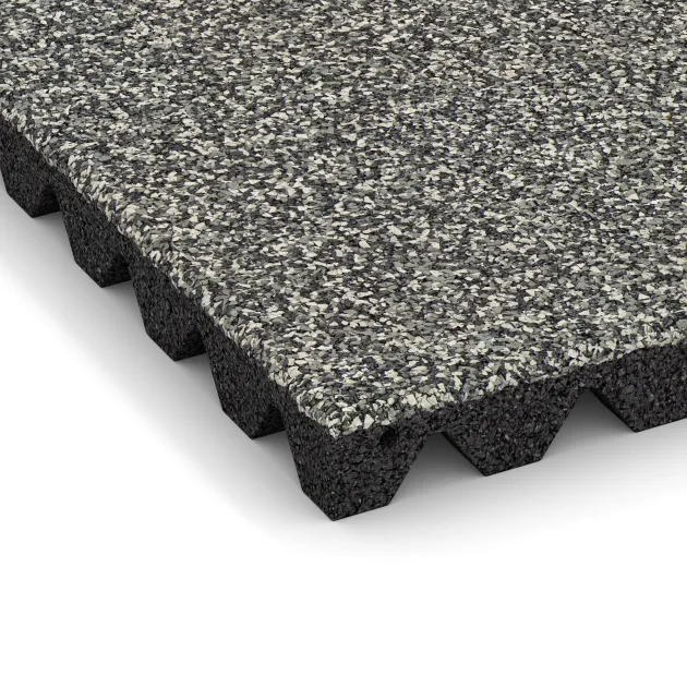 Detailaufnahme der Randausprägung von WARCO-Produkt 0641, Playground safety tile, Format 500 x 500 x 45 mm, Farbe Gray Granite.