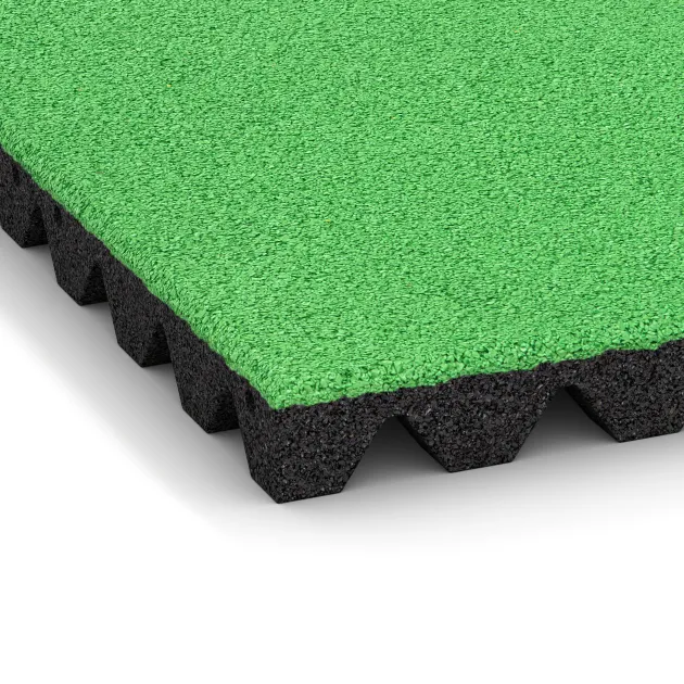 Detailaufnahme der Randausprägung von WARCO-Produkt 5536, Playground Safety Tile 4.5 cm - EN 1177 ≤ 135 cm, Format 500 x 500 x 45 mm, Farbe May Green.