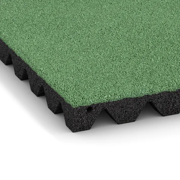 Detailaufnahme der Randausprägung von WARCO-Produkt 5538, Playground Safety Tile 4.5 cm - EN 1177 ≤ 135 cm, Format 500 x 500 x 45 mm, Farbe Pale Green.