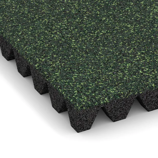 Detailaufnahme der Randausprägung von WARCO-Produkt 5577, Playground Safety Tile 5 cm - EN 1177 ≤ 145 cm, Format 500 x 500 x 50 mm, Farbe English Lawn.