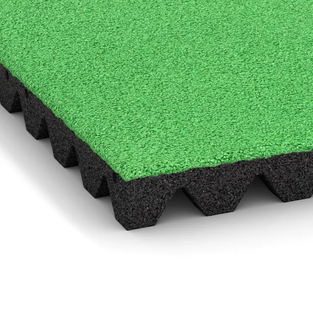 Detailaufnahme der Randausprägung von WARCO-Produkt 0685, Playground safety tile, Format 500 x 500 x 50 mm, Farbe May Green.