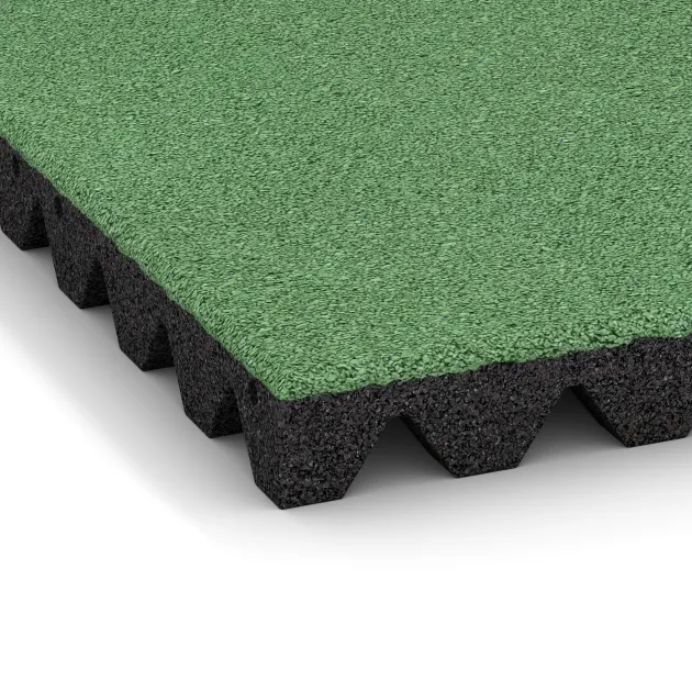 Detailaufnahme der Randausprägung von WARCO-Produkt 5570, Playground Safety Tile 5 cm - EN 1177 ≤ 145 cm, Format 500 x 500 x 50 mm, Farbe Pale Green.