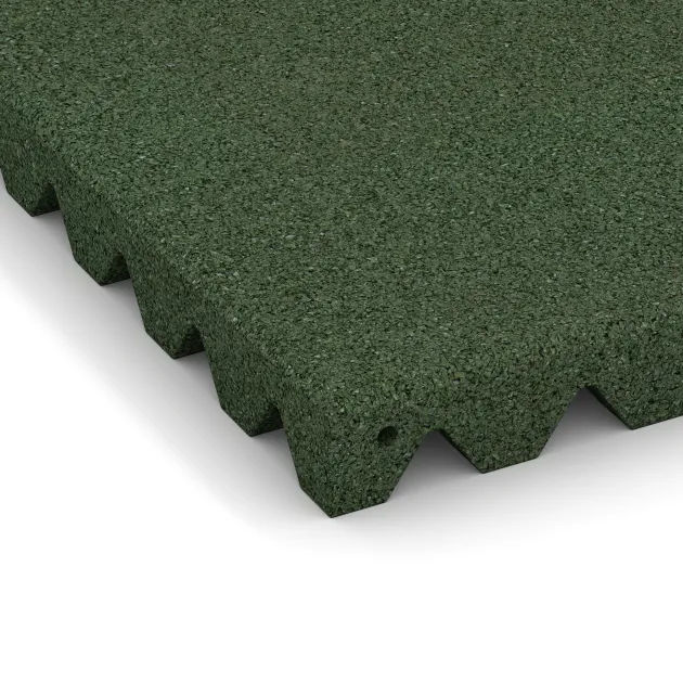 Detailaufnahme der Randausprägung von WARCO-Produkt 0692, Playground safety tile, Format 500 x 500 x 50 mm, Farbe Grass Green.