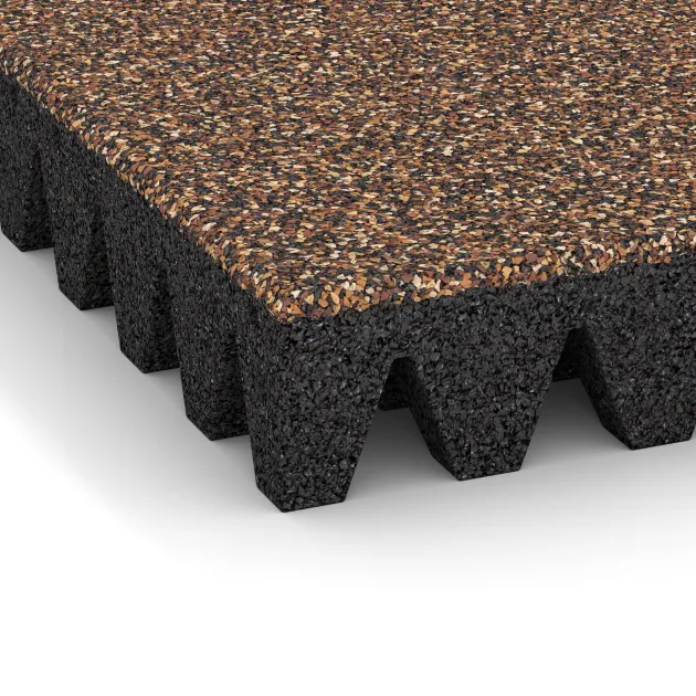 Detailaufnahme der Randausprägung von WARCO-Produkt 5363, Playground safety tile, Format 500 x 500 x 80 mm, Farbe Bark & Bast.