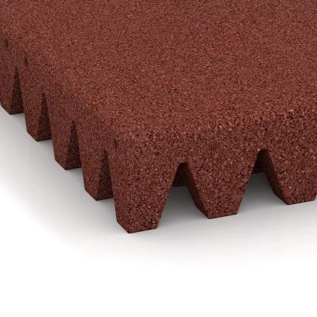 Detailaufnahme der Randausprägung von WARCO-Produkt 0727, Playground safety tile, Format 500 x 500 x 80 mm, Farbe Brick red.