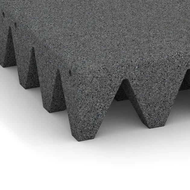 Detailaufnahme der Randausprägung von WARCO-Produkt 5626, Playground Safety Tile 10 cm - EN 1177 ≤ 300 cm, Format 500 x 500 x 100 mm, Farbe Slate grey.