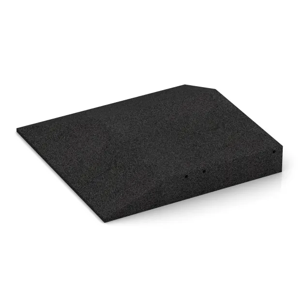 Detailaufnahme der Randausprägung von WARCO-Produkt 0497, Corner tile (two chamfered sides), Format 500 x 500 x 80 mm, Farbe Anthracite.