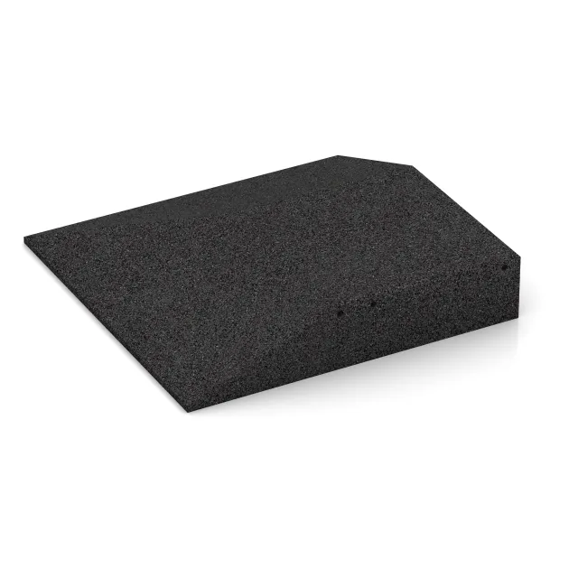 Detailaufnahme der Randausprägung von WARCO-Produkt 0503, Corner tile (two chamfered sides), Format 500 x 500 x 100 mm, Farbe Anthracite.