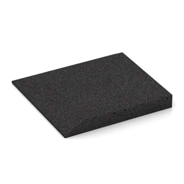 Detailaufnahme der Randausprägung von WARCO-Produkt 0491, Corner tile (two chamfered sides), Format 500 x 500 x 65 mm, Farbe Anthracite.