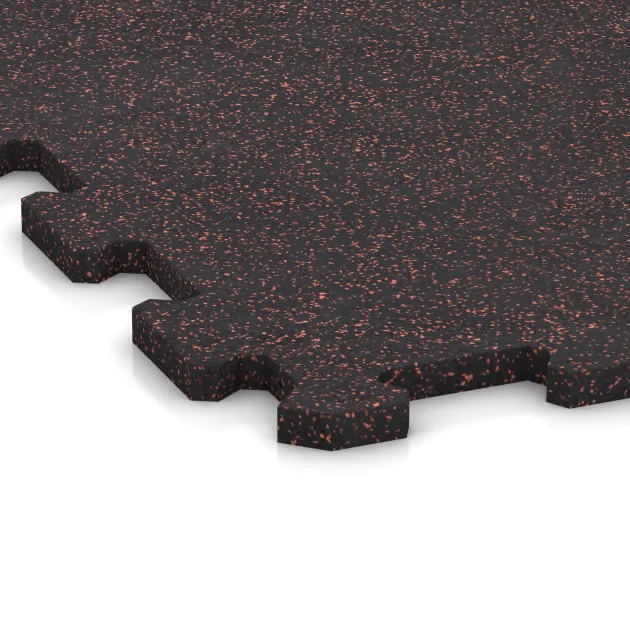 Detailaufnahme der Randausprägung von WARCO-Produkt 1126, Fitness Floor Compact, Format 970 x 970 x 16 mm, Farbe Light Red Speckled.