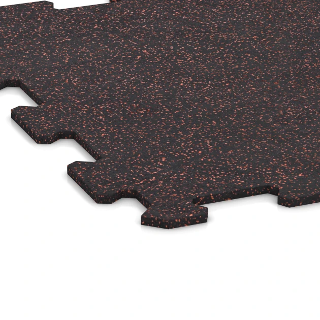 Detailaufnahme der Randausprägung von WARCO-Produkt 0912, Fitness Floor Compact, Format 485 x 485 x 8 mm | 0,235 m², Farbe Light Red Speckled.