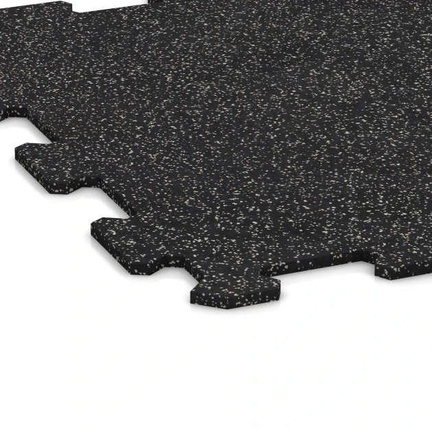 Detailaufnahme der Randausprägung von WARCO-Produkt 0920, Fitness Floor Compact, Format 485 x 485 x 8 mm | 0,235 m², Farbe Light Grey Speckled.