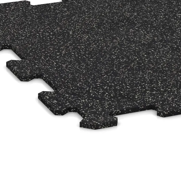 Detailaufnahme der Randausprägung von WARCO-Produkt 0921, Fitness Floor Compact, Format 485 x 485 x 8 mm, Farbe Light Green Speckled.